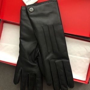 COACH Black Leather Gloves, Lined w/Cashmere
